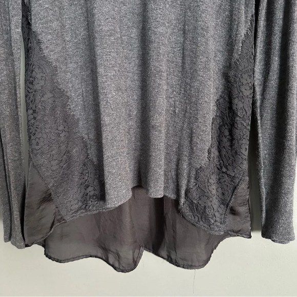 Bordeaux Grey and Black top with Lace detail and sheer backing. Small - Picture 2 of 9